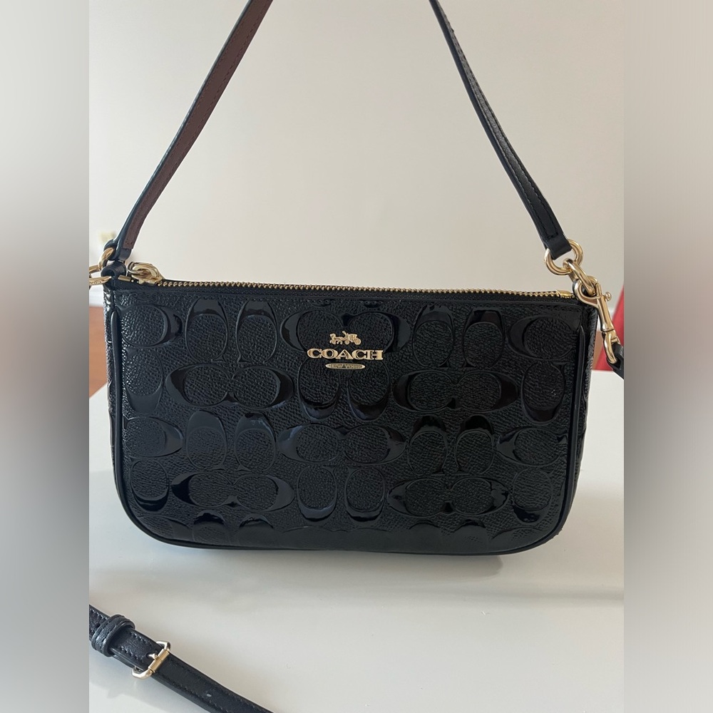Coach Top Handle Pouch in Signature Debossed Patent Leather - F56518